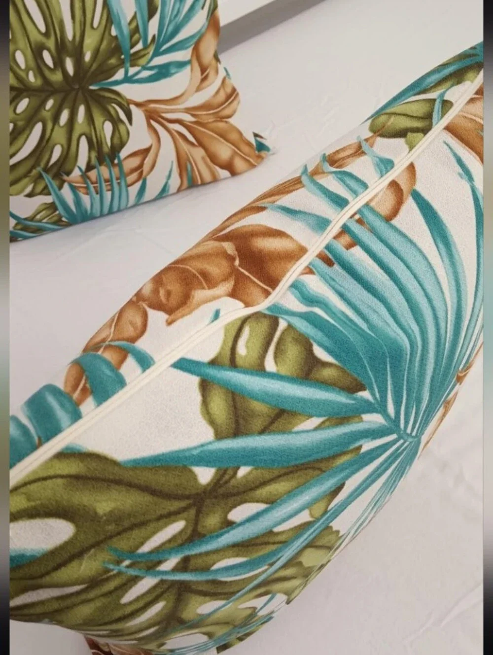 Handmade Throw Pillowcase Tropical Monstera Barkcloth Sets Of two 18x18